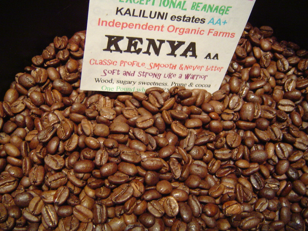 Beans of Kenyan coffee, one of the top Kenyan exports, on display