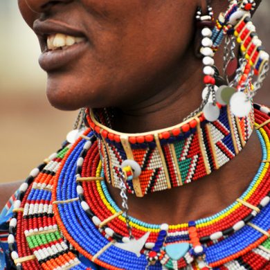 A traditional Maasai necklace, each colour having a deep meaning and significance to the people and their livelihood