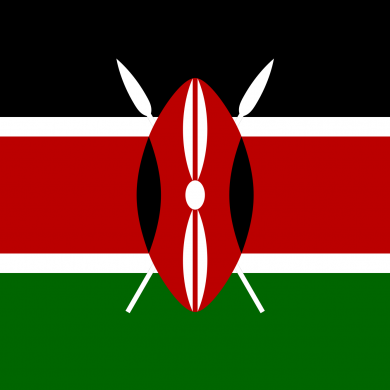 The Flag of Kenya: white symbolising peace and unity, black symbolising the people of Kenya, red for the blood shed in the struggle for her independence and green for Kenya's landscape and agricultural wealth. The shield stands for defence of all these things.